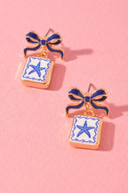 Bow Enamel Post Earrings - Starfish or Palm Tree