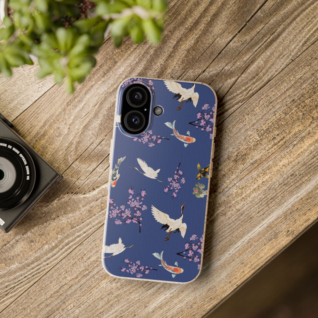 Eco friendly Koi & Crane Cherry Blossom Phone Case, Biodegradable Case Phone Case La Vie Bien Eco friendly Koi & Crane Cherry Blossom Phone Case, Biodegradable Case