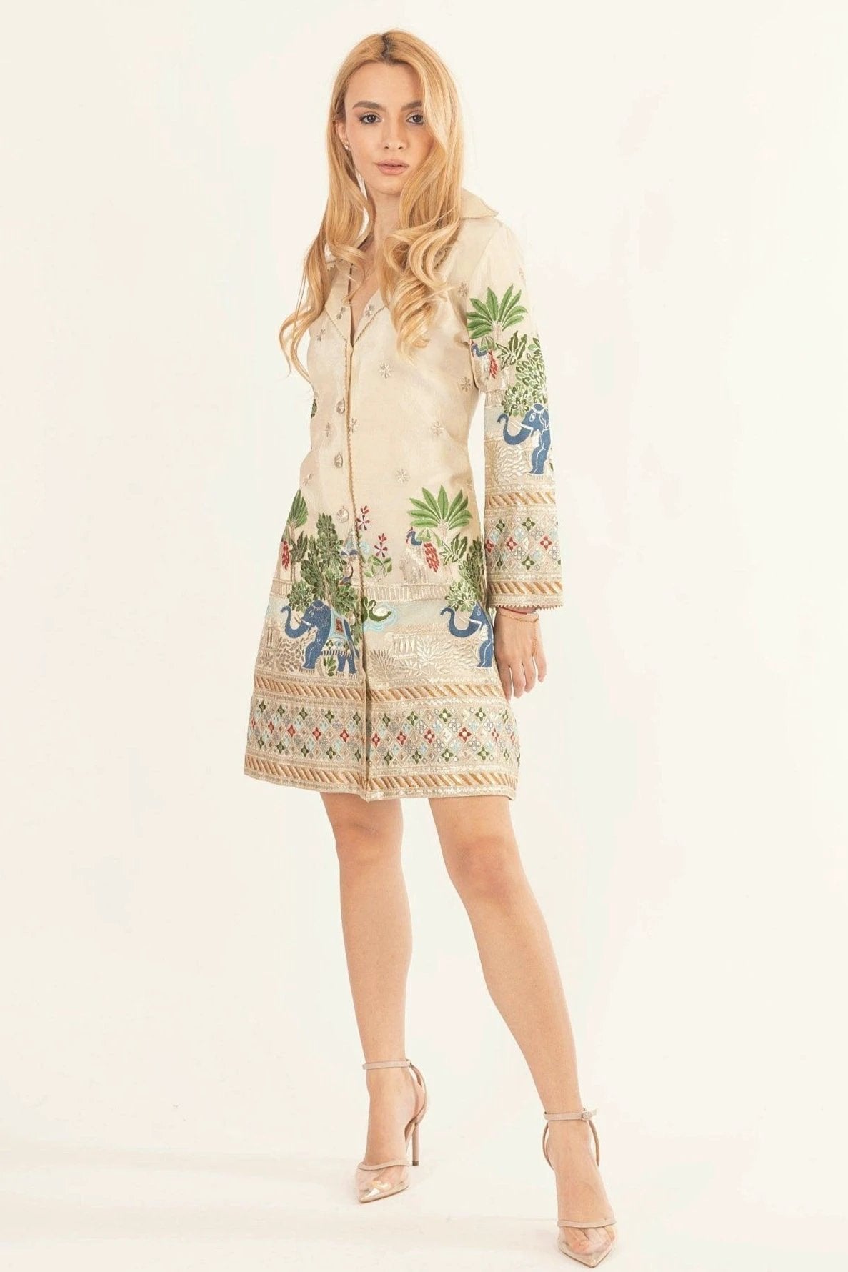 Ecrina Beige Blazer Dress with Embroidery by Raas