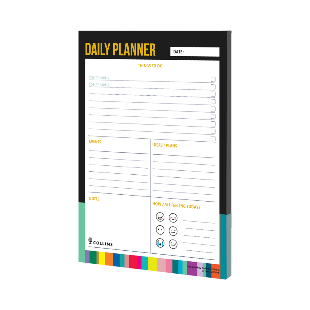 Daily planner with colorful tabs on a white background