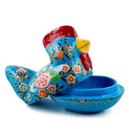 Fillable Wooden Chicken Keepsake Box With Floral Design 5 Inches Tall