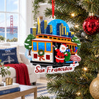 San Francisco Cable Car Santa and City Skyline Resin Christmas Ornament