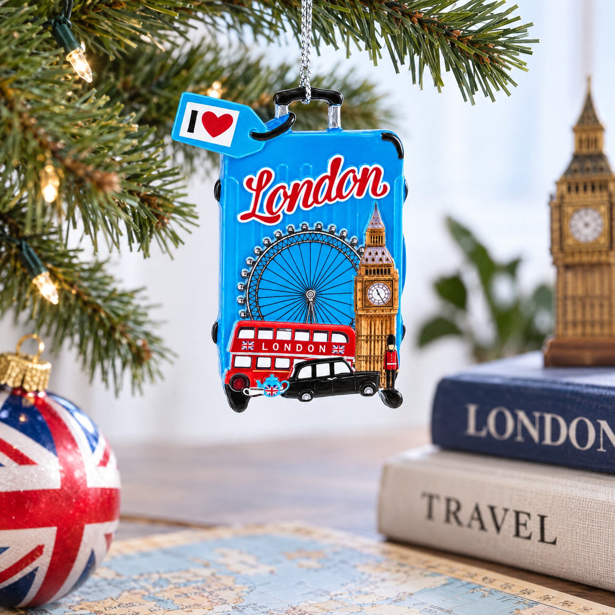 London Travel Souvenir Suitacase Luggage Big Ben Resin Christmas Ornament