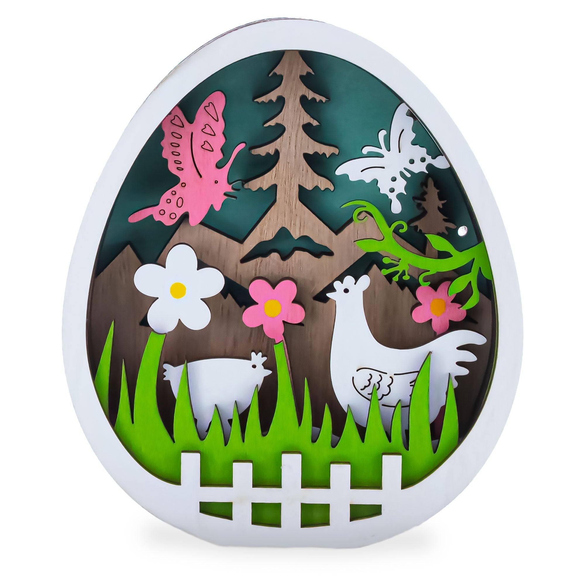 Egg Shape Spring Garden with Butterflies and Chicks Wooden Figurine Easter > Figurines La Vie Bien Egg Shape Spring Garden with Butterflies and Chicks Wooden Figurine