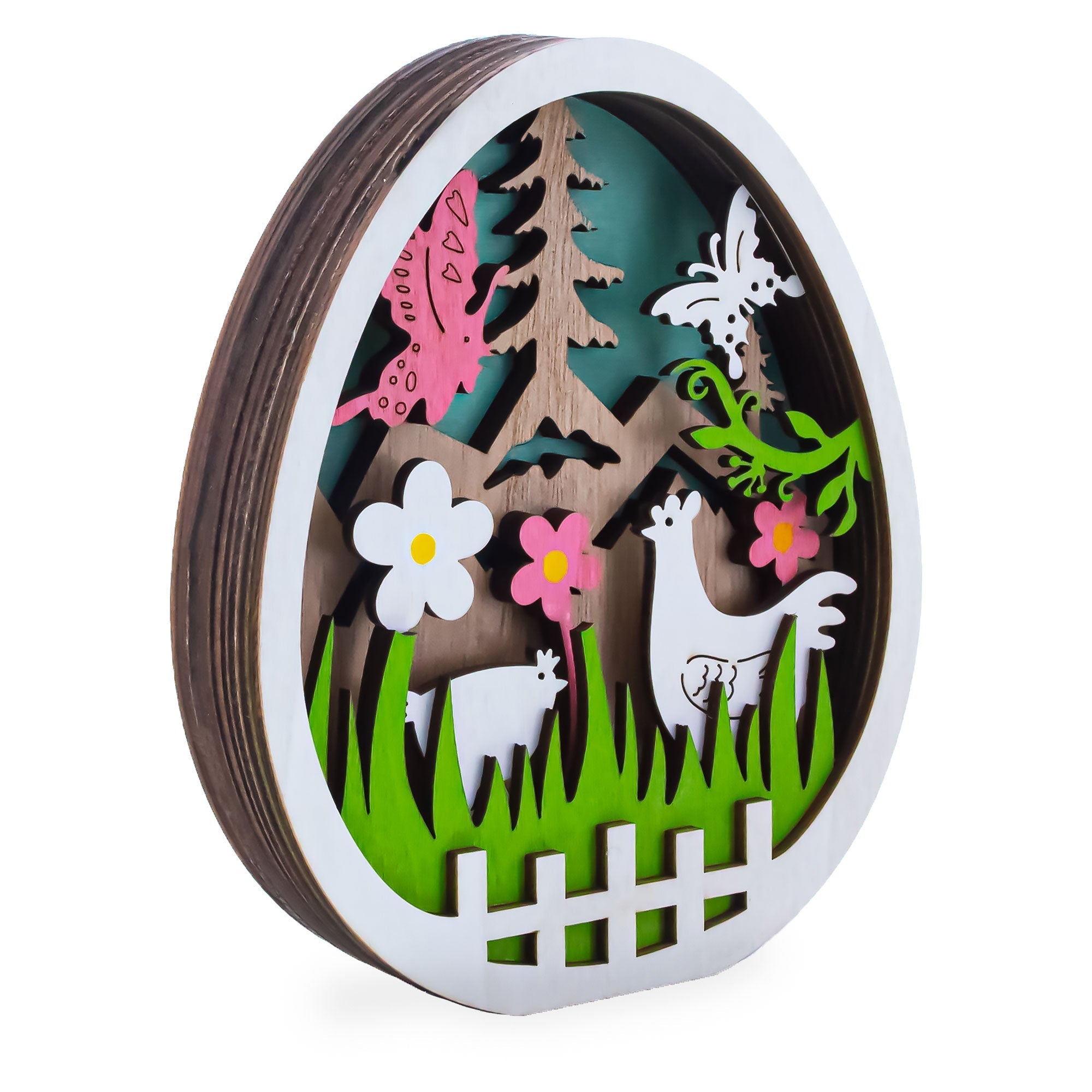 Egg Shape Spring Garden with Butterflies and Chicks Wooden Figurine Easter > Figurines La Vie Bien Egg Shape Spring Garden with Butterflies and Chicks Wooden Figurine