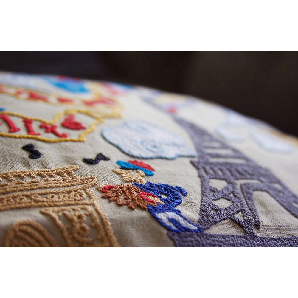 Eiffel Tower Paris Hand - Embroidered Pillow Pillows La Vie Bien Eiffel Tower Paris Hand - Embroidered Pillow