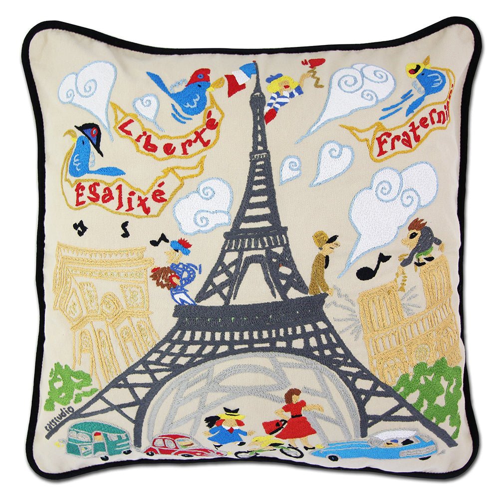 Eiffel Tower Paris Hand - Embroidered Pillow Pillows La Vie Bien Eiffel Tower Paris Hand - Embroidered Pillow
