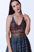 Elara Gown with Ajrakh & Bandhani Prints by Raas