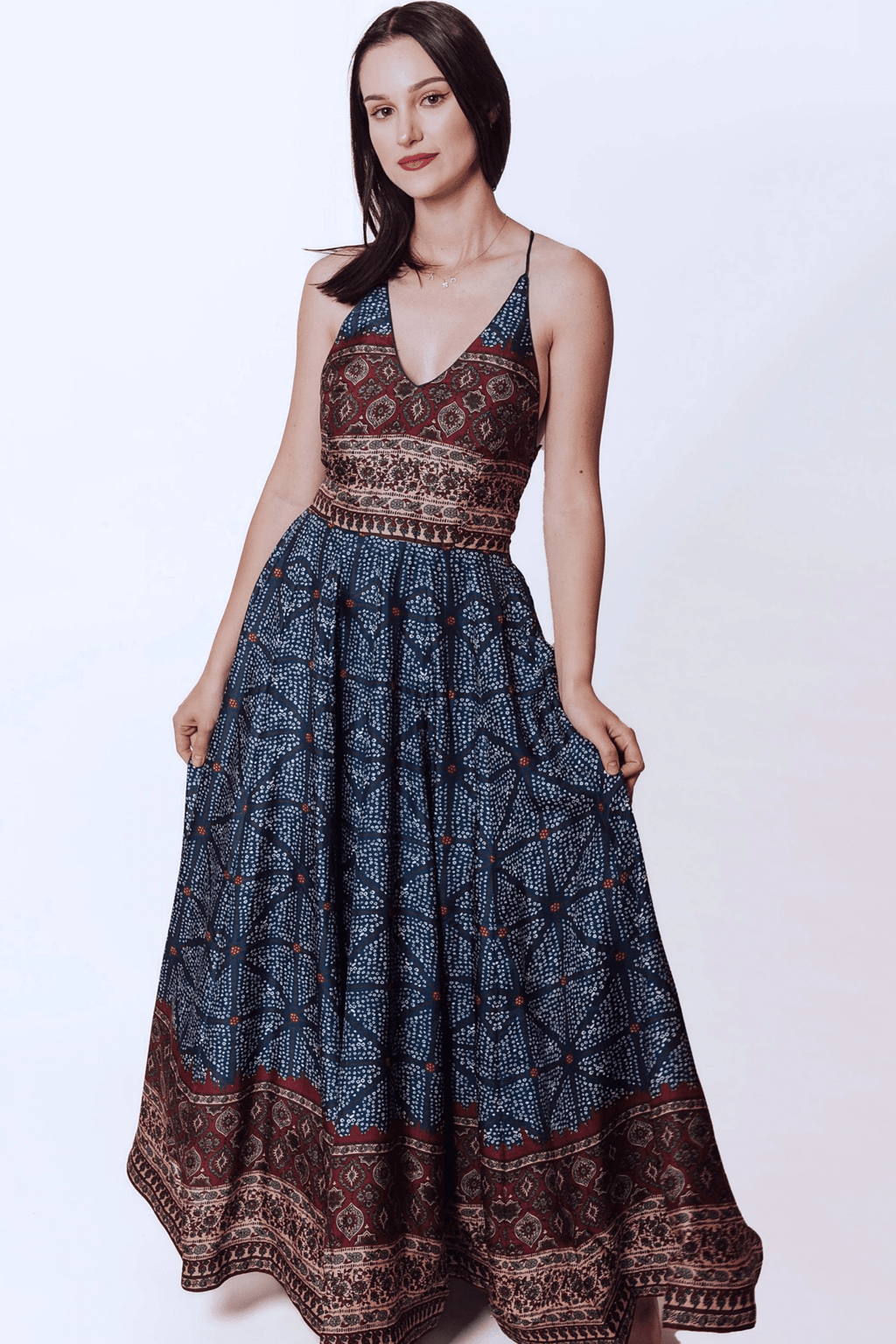 Elara Gown with Ajrakh & Bandhani Prints by Raas