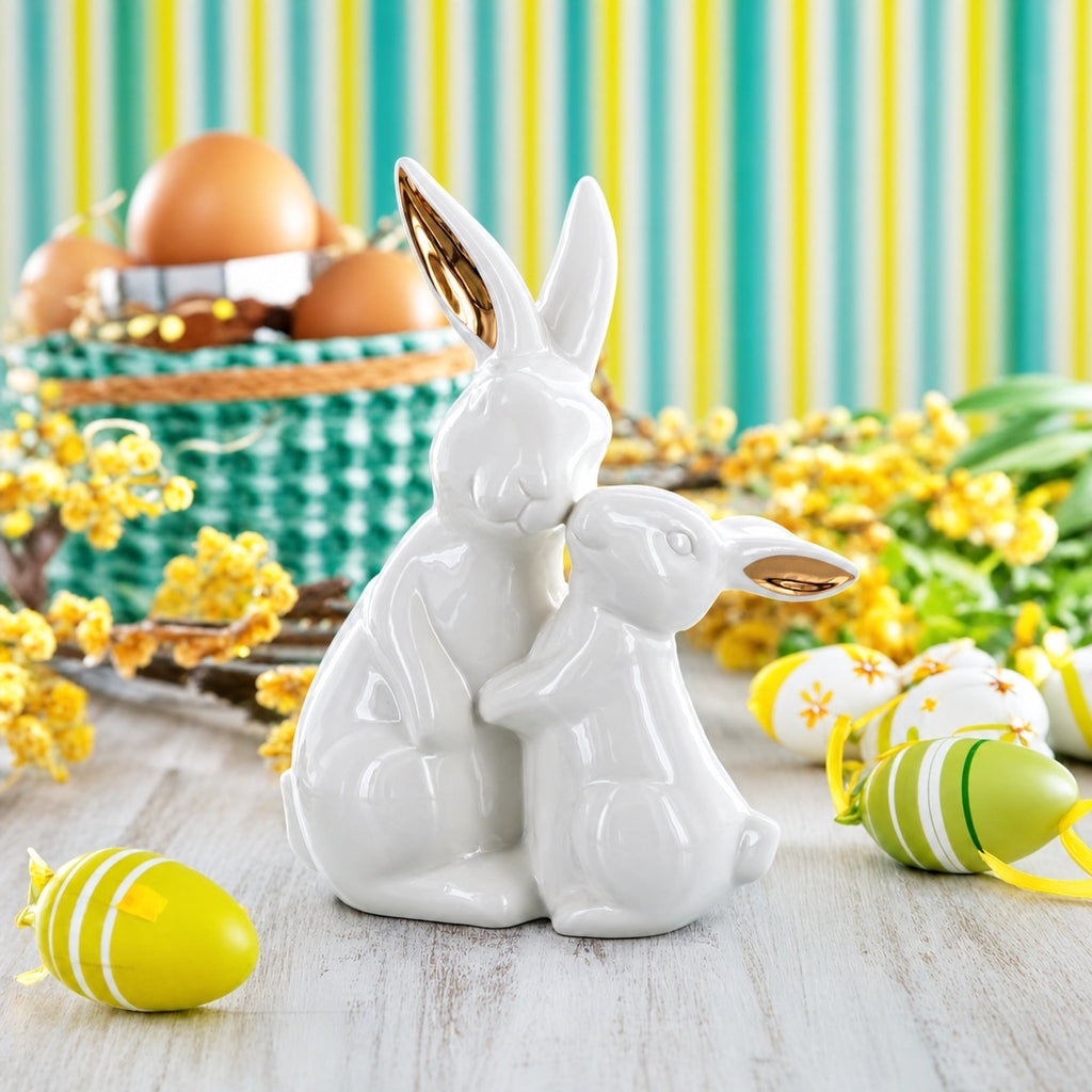 Elegant Ceramic Mother Bunny with Baby Figurine 8 Inches Tall Easter > Figurines > Bunnies La Vie Bien Elegant Ceramic Mother Bunny with Baby Figurine 8 Inches Tall