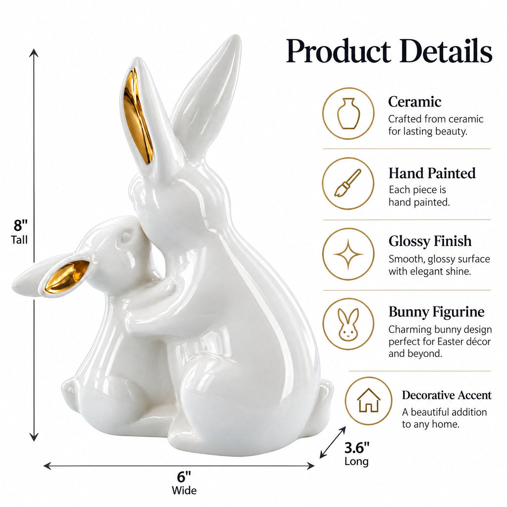 Elegant Ceramic Mother Bunny with Baby Figurine 8 Inches Tall Easter > Figurines > Bunnies La Vie Bien Elegant Ceramic Mother Bunny with Baby Figurine 8 Inches Tall