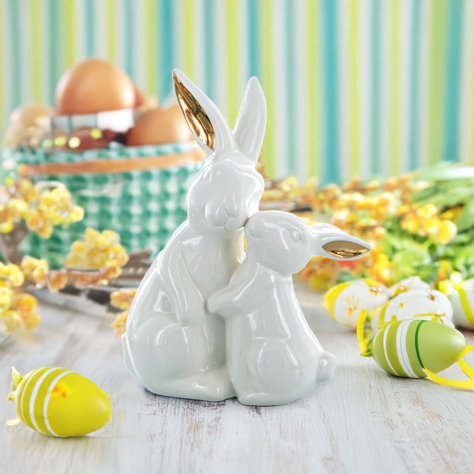 Elegant Ceramic Mother Bunny with Baby Figurine 8 Inches Tall Easter > Figurines > Bunnies La Vie Bien Elegant Ceramic Mother Bunny with Baby Figurine 8 Inches Tall