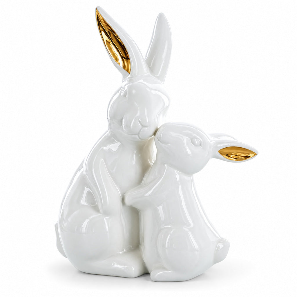 Elegant Ceramic Mother Bunny with Baby Figurine 8 Inches Tall Easter > Figurines > Bunnies La Vie Bien Elegant Ceramic Mother Bunny with Baby Figurine 8 Inches Tall