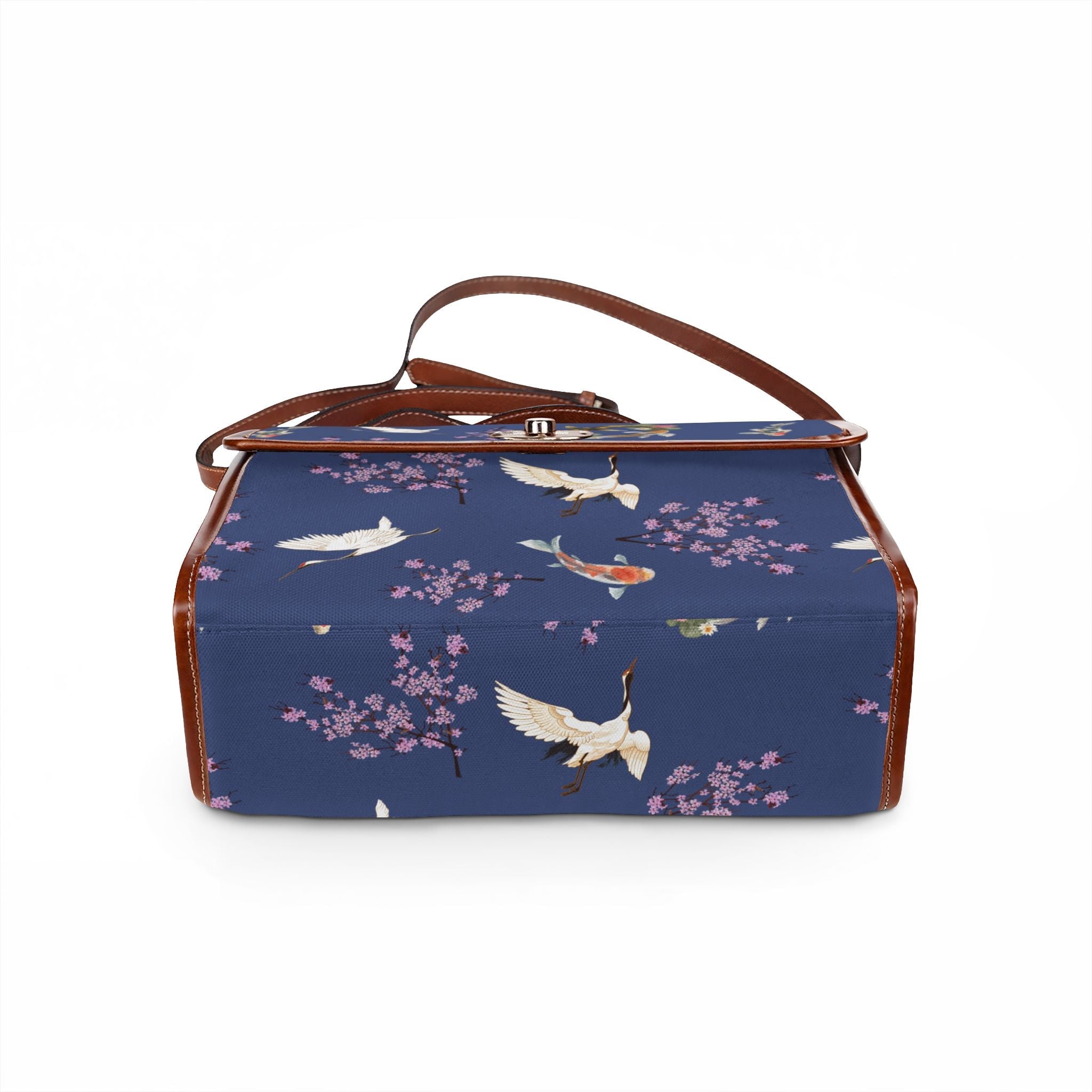 Elegant Cherry blossom, Koi and Crane Waterproof Canvas Bag, Floral Japanese nature Inspired Satchel Bags La Vie Bien Elegant Cherry blossom, Koi and Crane Waterproof Canvas Bag, Floral Japanese nature Inspired Satchel