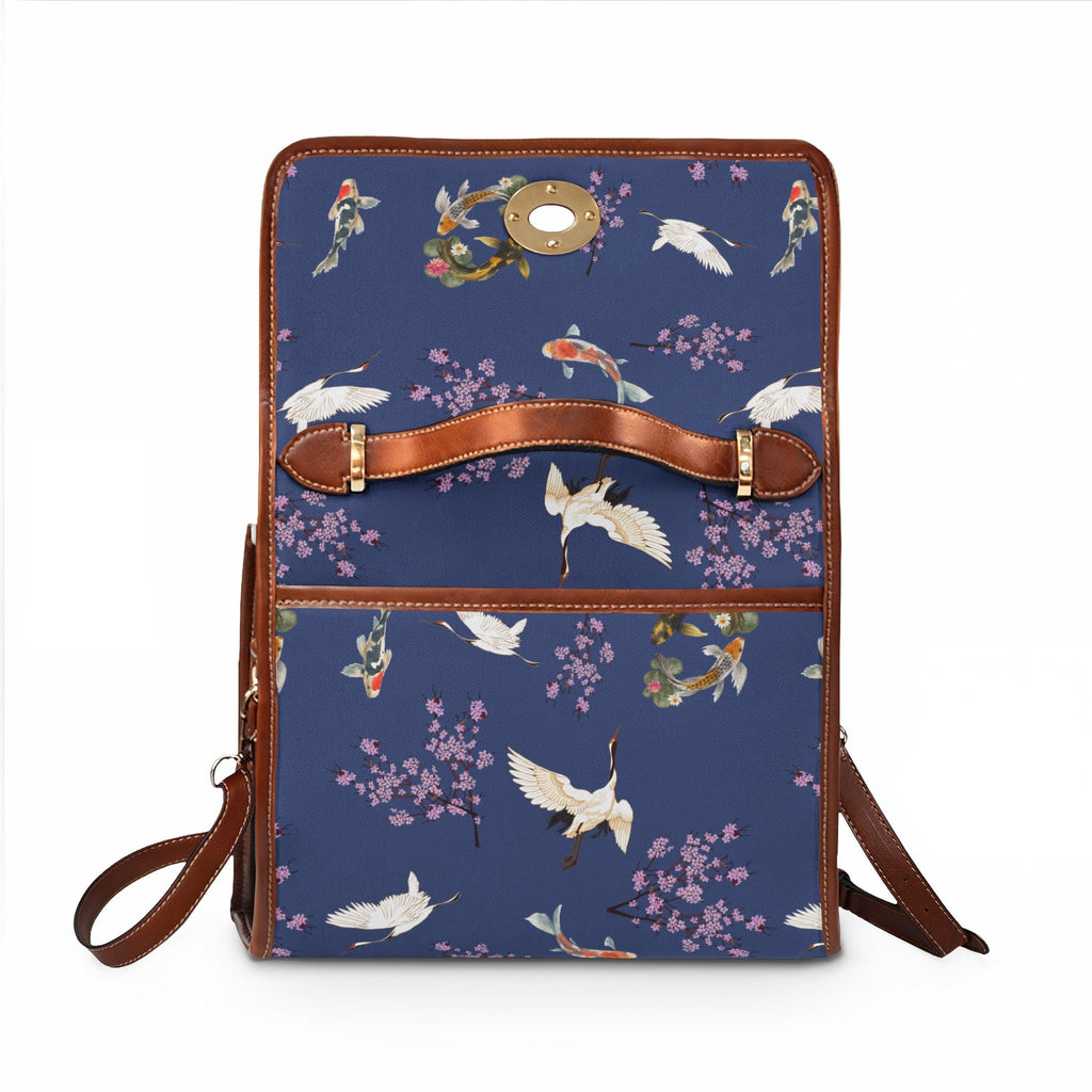 Elegant Cherry blossom, Koi and Crane Waterproof Canvas Bag, Floral Japanese nature Inspired Satchel Bags La Vie Bien Elegant Cherry blossom, Koi and Crane Waterproof Canvas Bag, Floral Japanese nature Inspired Satchel
