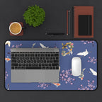 Elegant Cranes, Koi fish, and Cherry Blossom Desk Mat, Blue Floral Desk Pad Home Decor La Vie Bien Elegant Cranes, Koi fish, and Cherry Blossom Desk Mat, Blue Floral Desk Pad