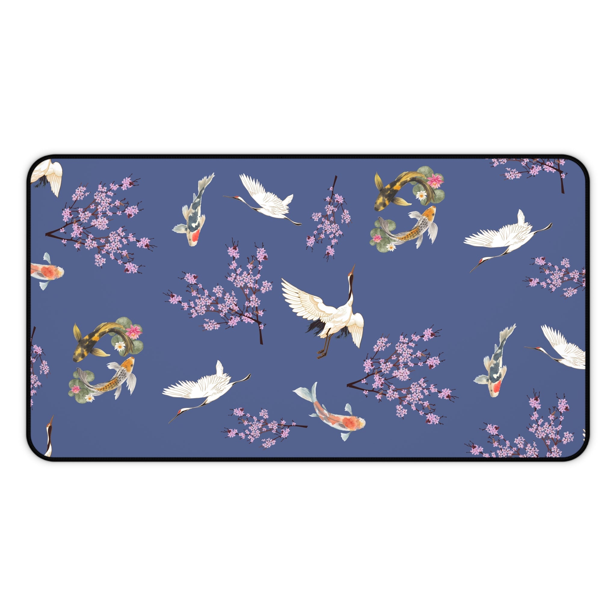 Elegant Cranes, Koi fish, and Cherry Blossom Desk Mat, Blue Floral Desk Pad Home Decor La Vie Bien Elegant Cranes, Koi fish, and Cherry Blossom Desk Mat, Blue Floral Desk Pad