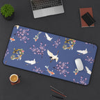 Elegant Cranes, Koi fish, and Cherry Blossom Desk Mat, Blue Floral Desk Pad Home Decor La Vie Bien Elegant Cranes, Koi fish, and Cherry Blossom Desk Mat, Blue Floral Desk Pad