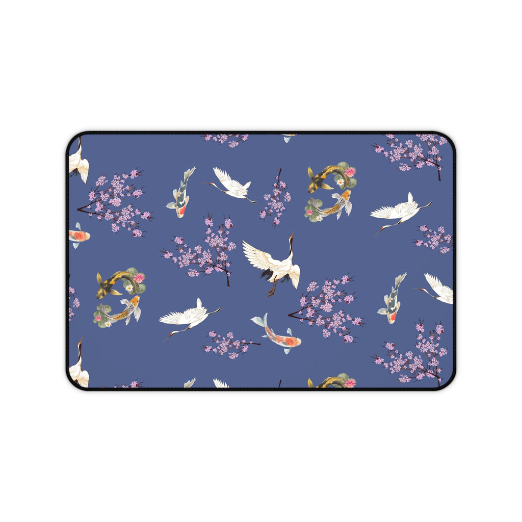 Elegant Cranes, Koi fish, and Cherry Blossom Desk Mat, Blue Floral Desk Pad Home Decor La Vie Bien Elegant Cranes, Koi fish, and Cherry Blossom Desk Mat, Blue Floral Desk Pad