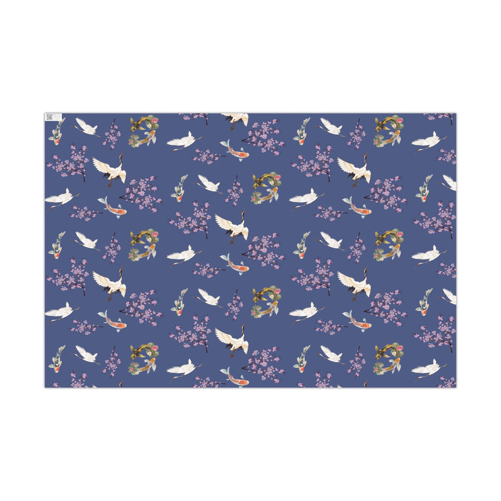 Elegant Koi Fish Cherry Blossom Gift Wrap, indigo Blue Wrapping Paper, Crane Pattern Home Decor La Vie Bien Elegant Koi Fish Cherry Blossom Gift Wrap, indigo Blue Wrapping Paper, Crane Pattern