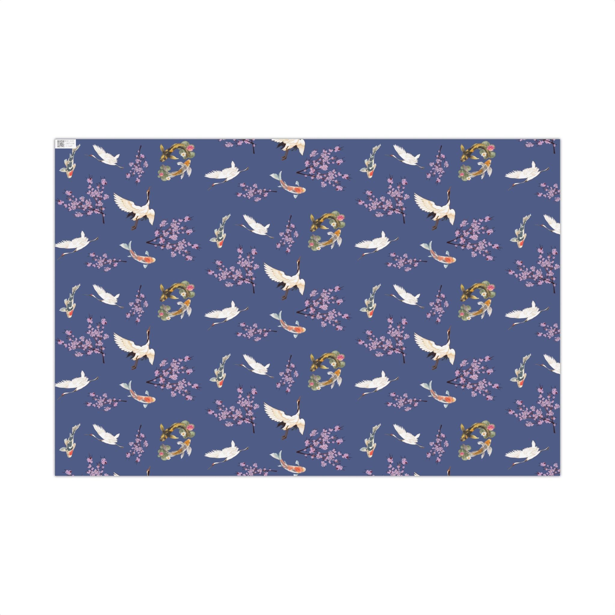 Elegant Koi Fish Cherry Blossom Gift Wrap, indigo Blue Wrapping Paper, Crane Pattern Home Decor La Vie Bien Elegant Koi Fish Cherry Blossom Gift Wrap, indigo Blue Wrapping Paper, Crane Pattern