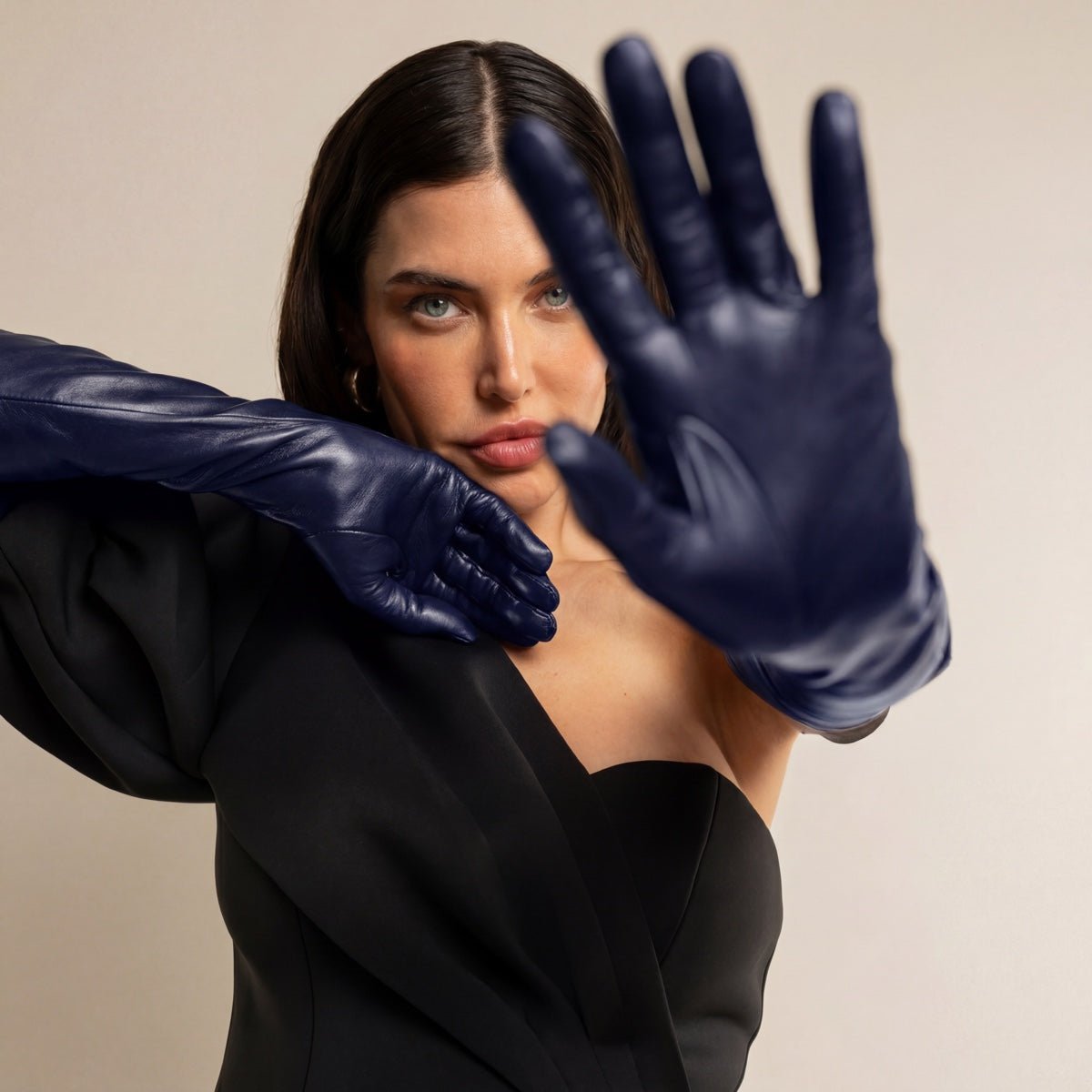 Elena (navy) - Italian silk lined 12-button length leather opera gloves opera gloves La Vie Bien Elena (navy) - Italian silk lined 12-button length leather opera gloves