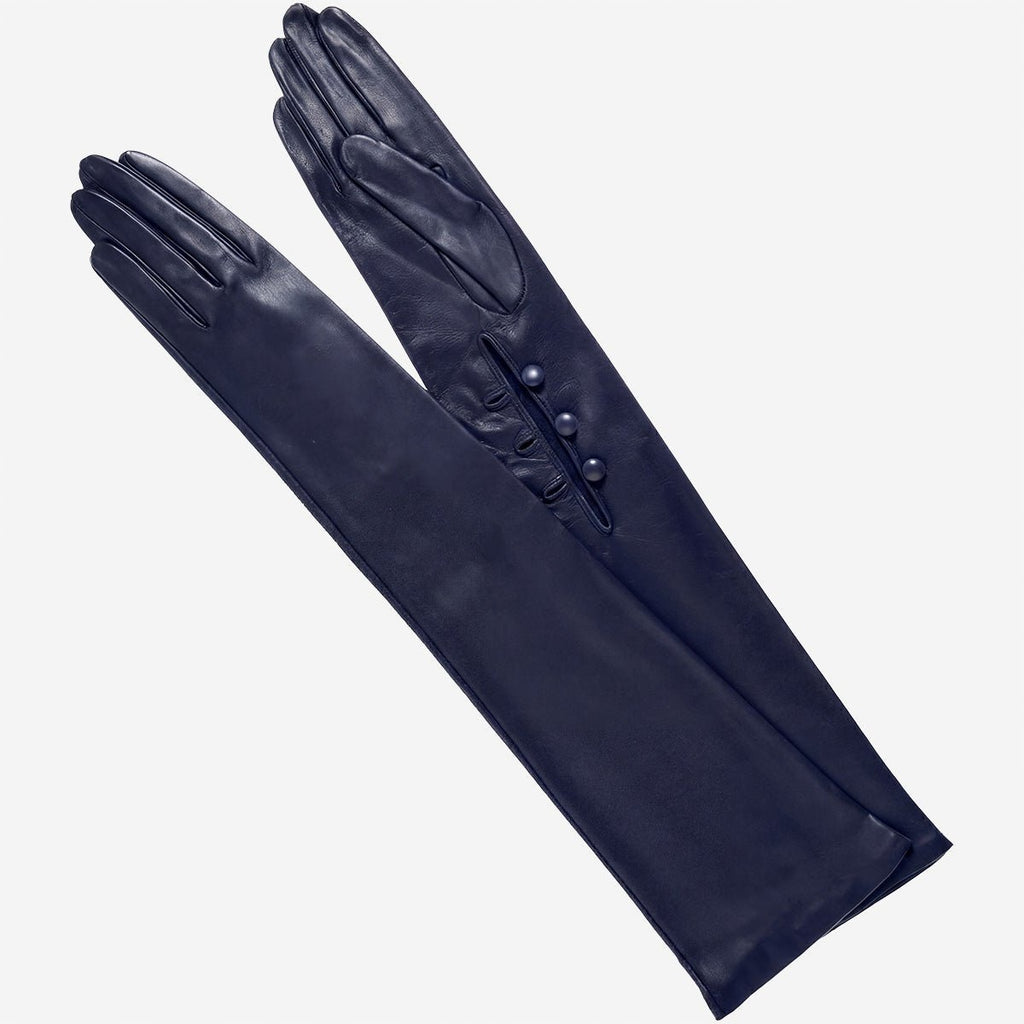 Elena (navy) - Italian silk lined 12-button length leather opera gloves opera gloves La Vie Bien Elena (navy) - Italian silk lined 12-button length leather opera gloves