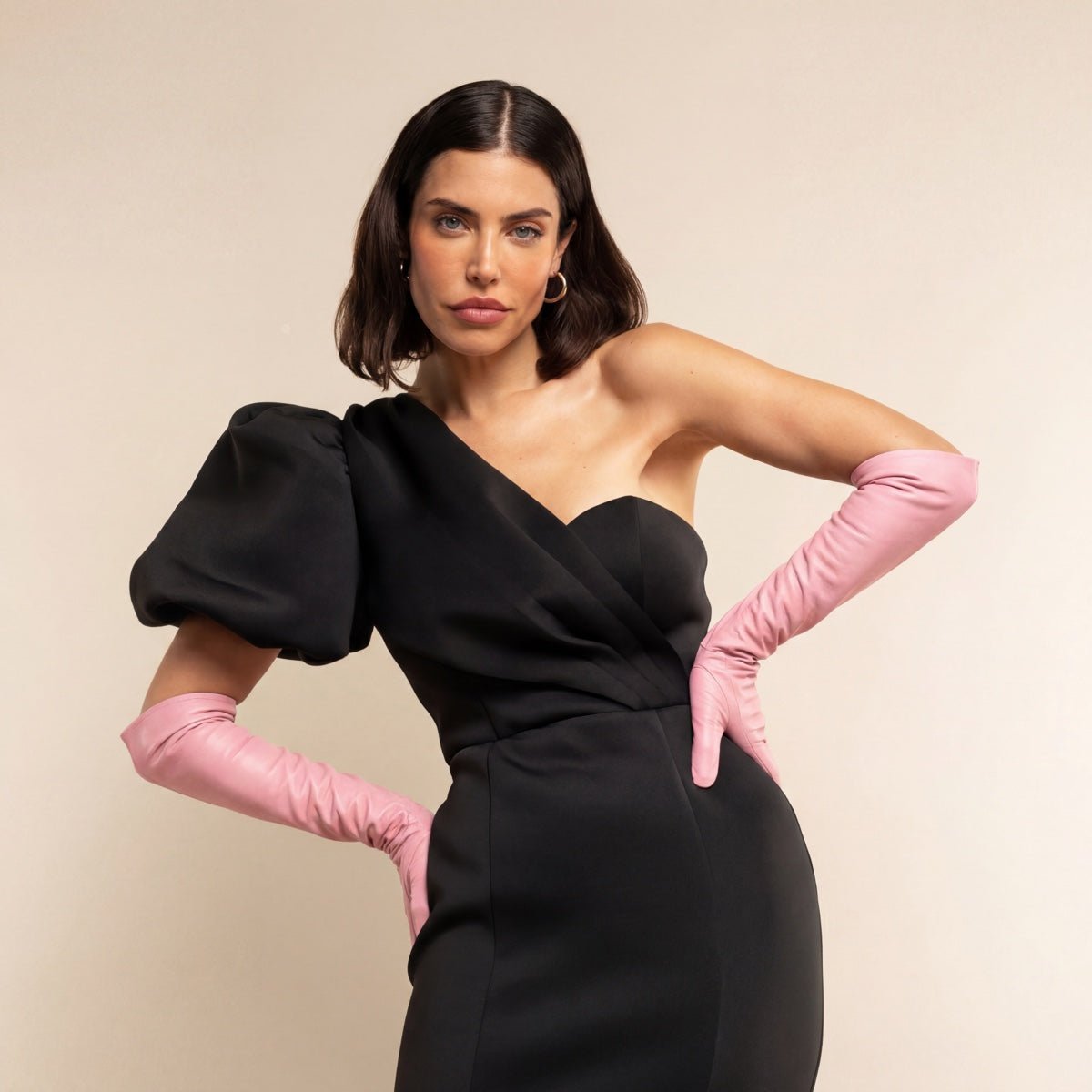 Elena (pink) - Italian silk lined 12-button length leather opera gloves opera gloves La Vie Bien Elena (pink) - Italian silk lined 12-button length leather opera gloves