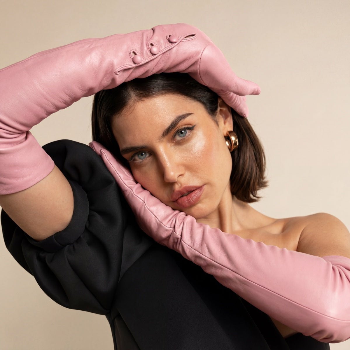 Elena (pink) - Italian silk lined 16-button length leather opera gloves opera gloves La Vie Bien Elena (pink) - Italian silk lined 16-button length leather opera gloves