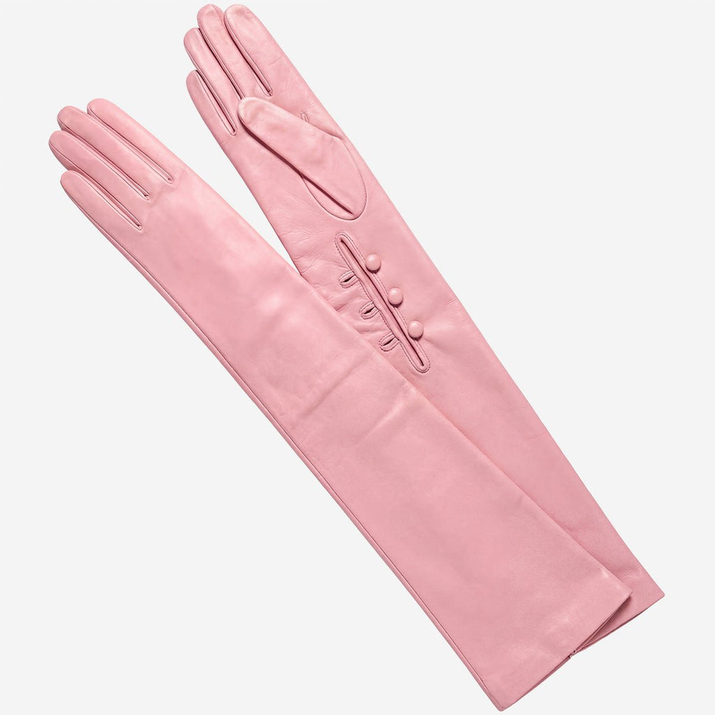 Elena (pink) - Italian silk lined 16-button length leather opera gloves opera gloves La Vie Bien Elena (pink) - Italian silk lined 16-button length leather opera gloves