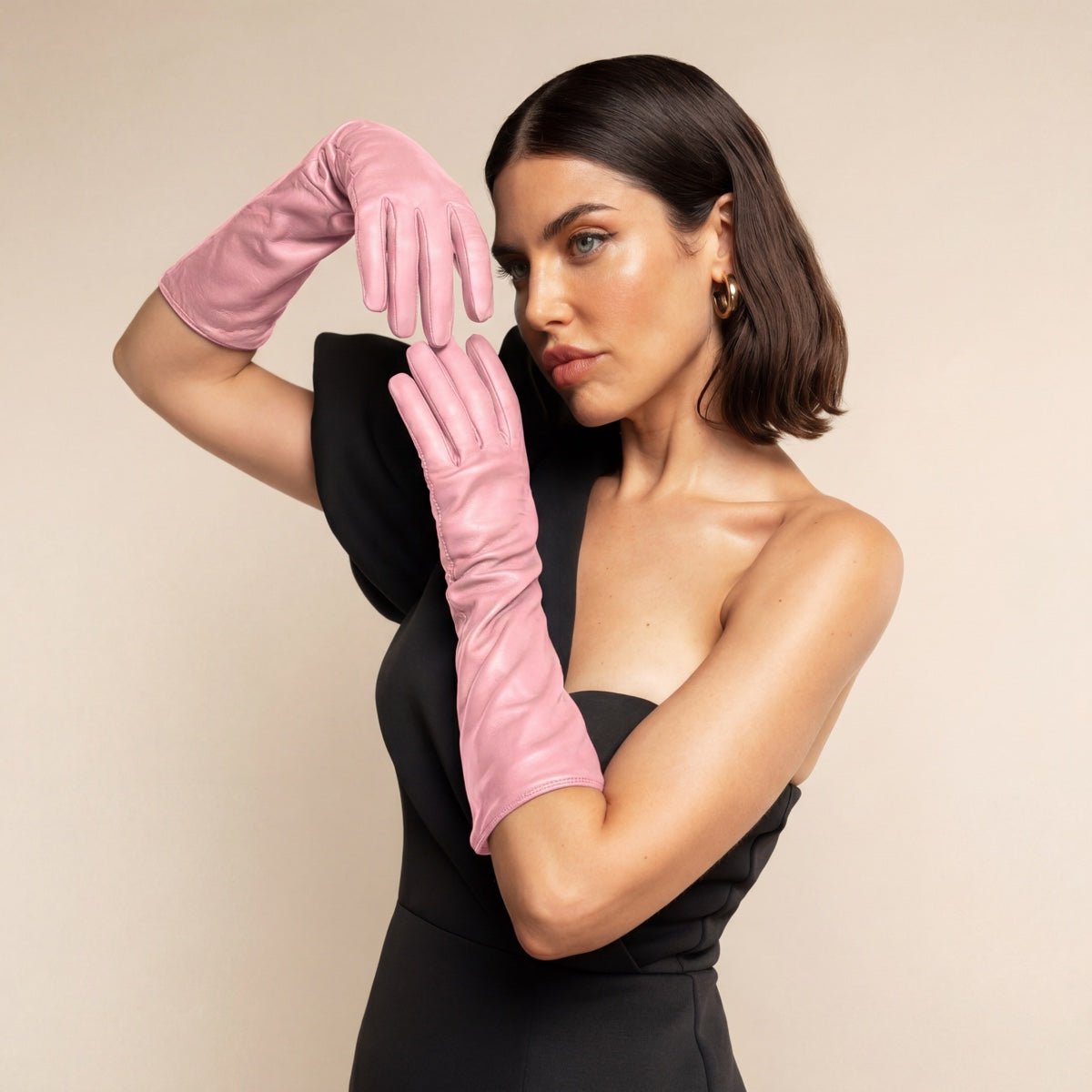 Elena (pink) - Italian silk lined 8-button length leather opera gloves opera gloves La Vie Bien Elena (pink) - Italian silk lined 8-button length leather opera gloves