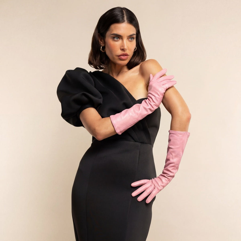 Elena (pink) - Italian silk lined 8-button length leather opera gloves opera gloves La Vie Bien Elena (pink) - Italian silk lined 8-button length leather opera gloves