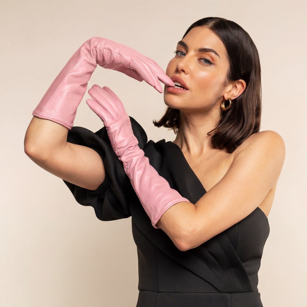 Elena (pink) - Italian silk lined 8-button length leather opera gloves opera gloves La Vie Bien Elena (pink) - Italian silk lined 8-button length leather opera gloves