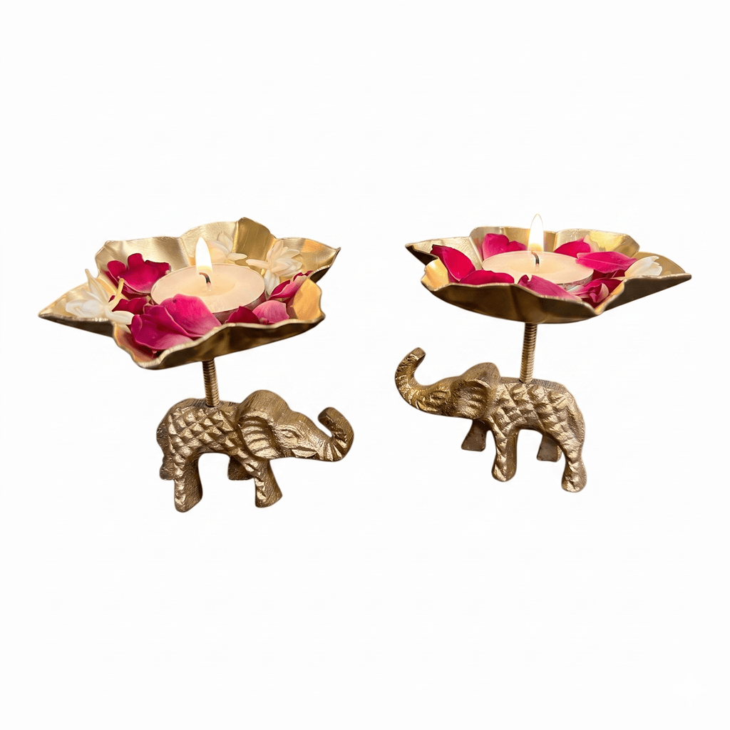 Elephant & Lotus Bowl Tea-light Holder Set of 2 La Vie Bien Elephant & Lotus Bowl Tea-light Holder Set of 2