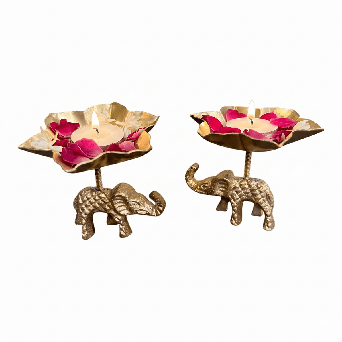 Elephant & Lotus Bowl Tea-light Holder Set of 2 La Vie Bien Elephant & Lotus Bowl Tea-light Holder Set of 2