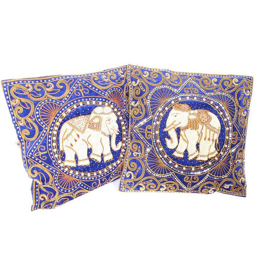 Elephant Tapestry Beaded Embroidered Cushion - Thailand Decor La Vie Bien Elephant Tapestry Beaded Embroidered Cushion - Thailand