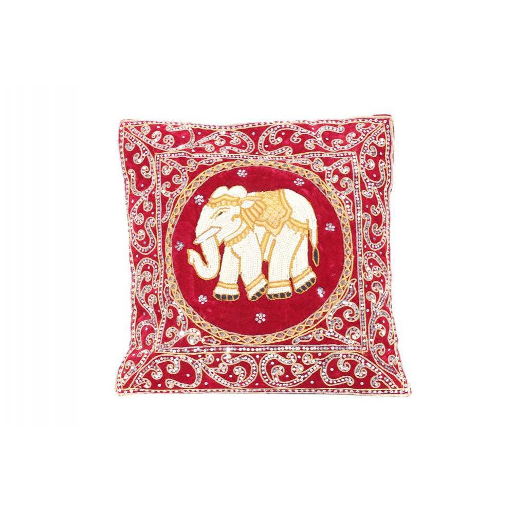 Elephant Tapestry Beaded Embroidered Cushion - Thailand Decor La Vie Bien Elephant Tapestry Beaded Embroidered Cushion - Thailand