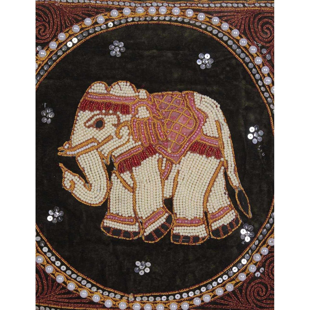 Elephant Tapestry Beaded Embroidered Cushion - Thailand Decor La Vie Bien Elephant Tapestry Beaded Embroidered Cushion - Thailand