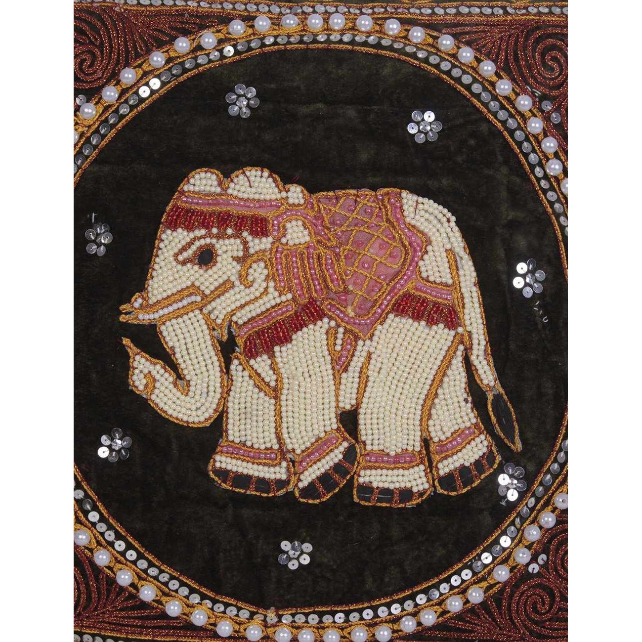 Elephant Tapestry Beaded Embroidered Cushion - Thailand Decor La Vie Bien Elephant Tapestry Beaded Embroidered Cushion - Thailand