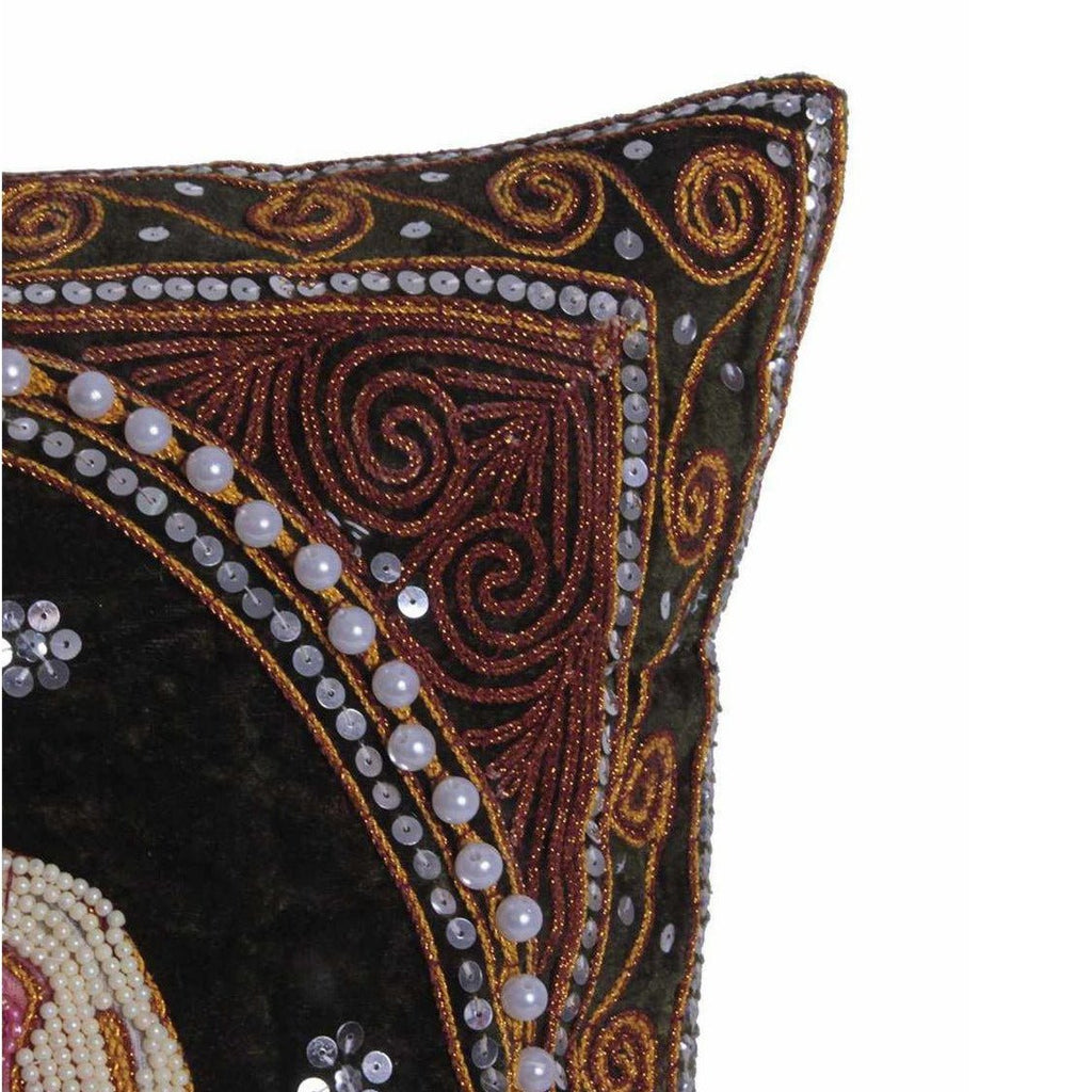 Elephant Tapestry Beaded Embroidered Cushion - Thailand Decor La Vie Bien Elephant Tapestry Beaded Embroidered Cushion - Thailand