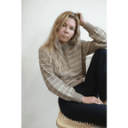 Ellen Henley Sweater in Beige with White Stripes by Polished Prints