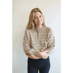 Ellen Henley Sweater in Beige with White Stripes by Polished Prints
