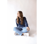 Ellen Henley Sweater in Navy with White Stripes