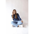 Ellen Henley Sweater in Navy with White Stripes