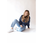 Ellen Henley Sweater in Navy with White Stripes