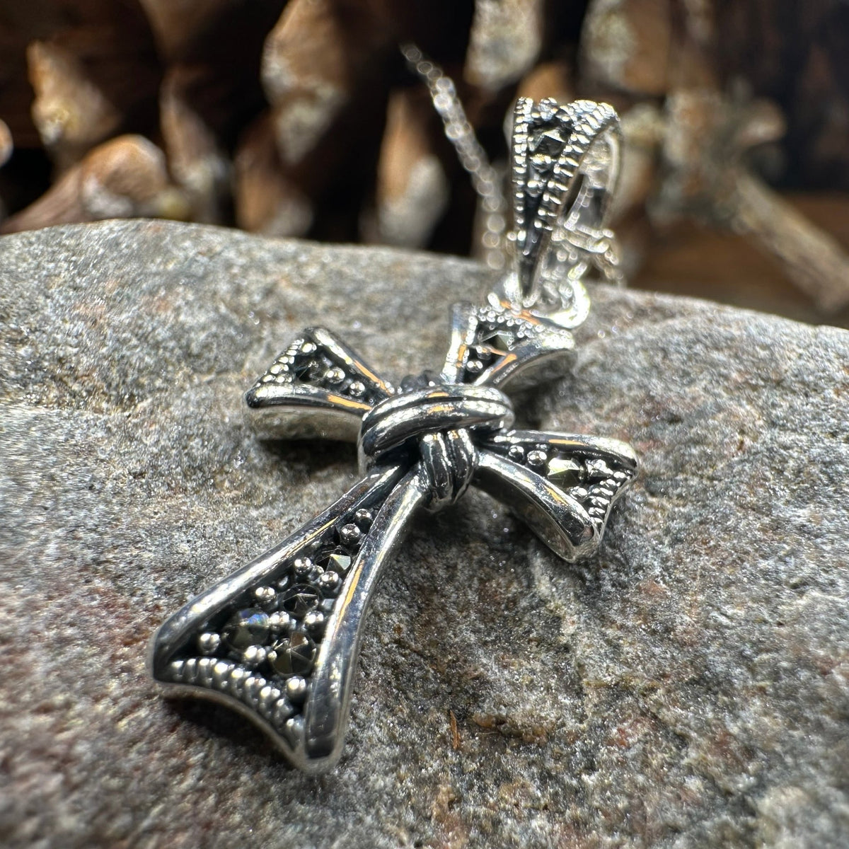 Elowen Marcasite Cross Necklace in Sterling Silver Pendant La Vie Bien Elowen Marcasite Cross Necklace in Sterling Silver