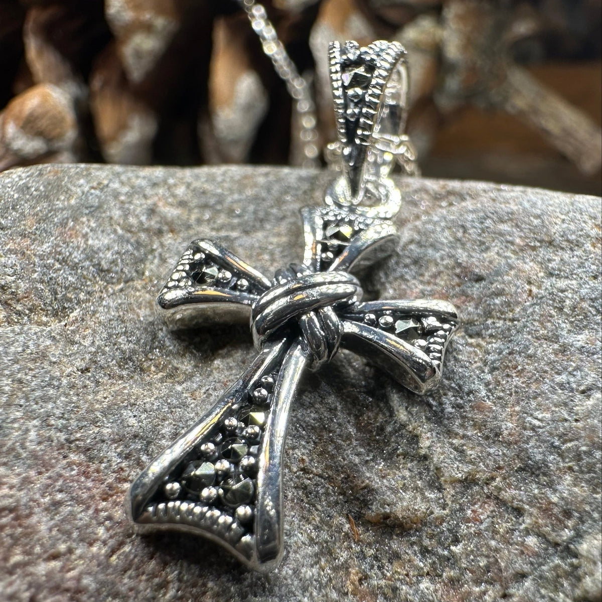Elowen Marcasite Cross Necklace in Sterling Silver Pendant La Vie Bien Elowen Marcasite Cross Necklace in Sterling Silver