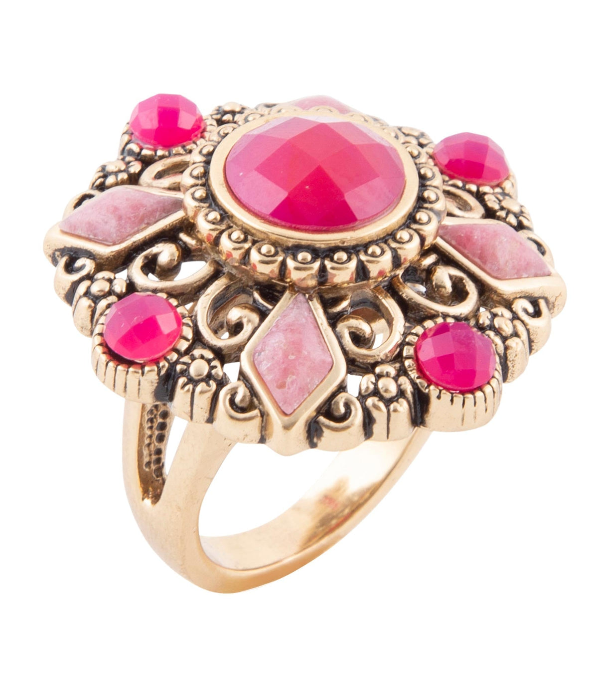 Embellished Pink Quartz Golden Statement Ring Rings La Vie Bien Embellished Pink Quartz Golden Statement Ring