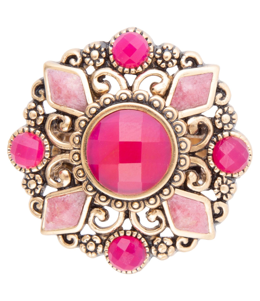 Embellished Pink Quartz Golden Statement Ring Rings La Vie Bien Embellished Pink Quartz Golden Statement Ring