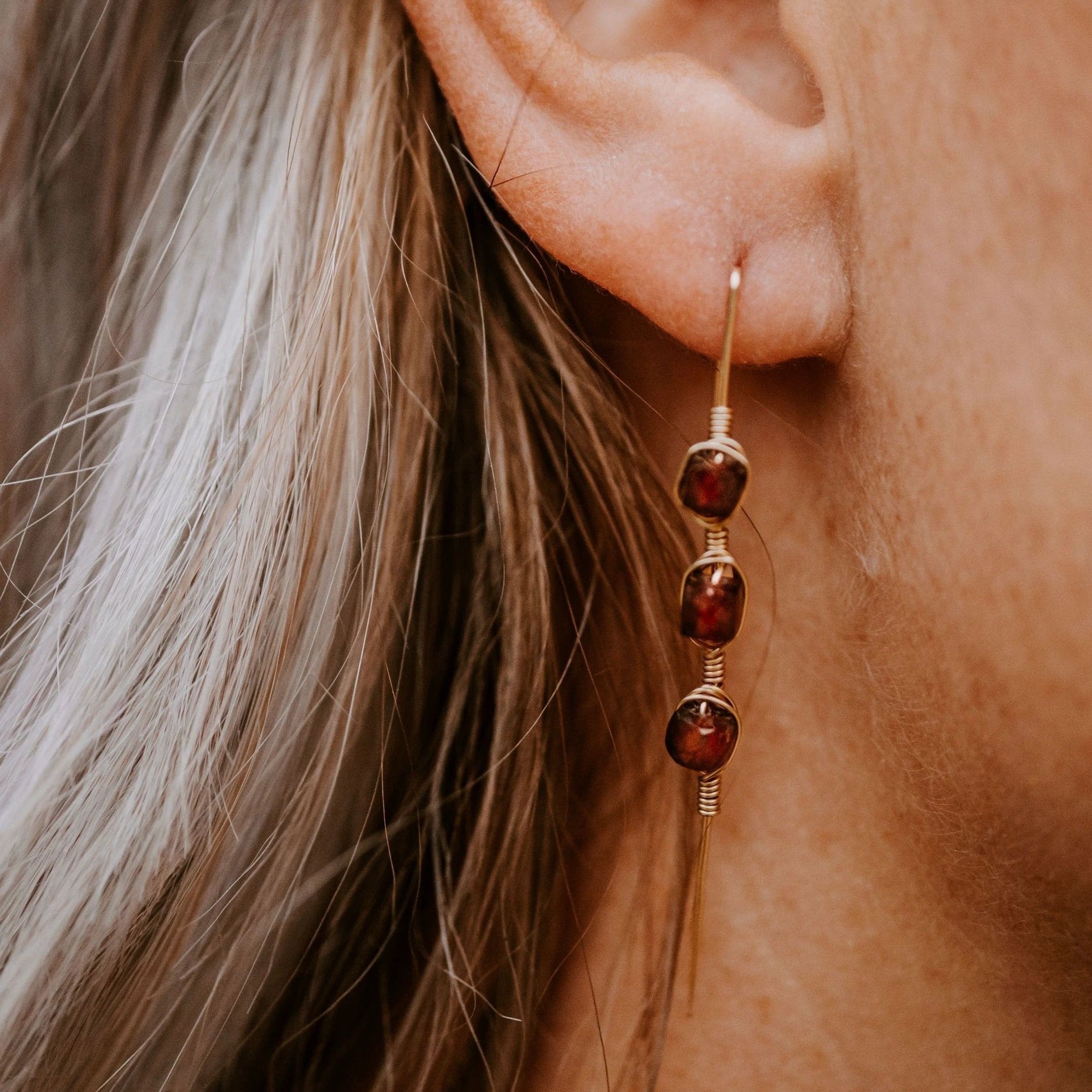 Ember Glow Garnet Threader Earrings by Derive Jewelry